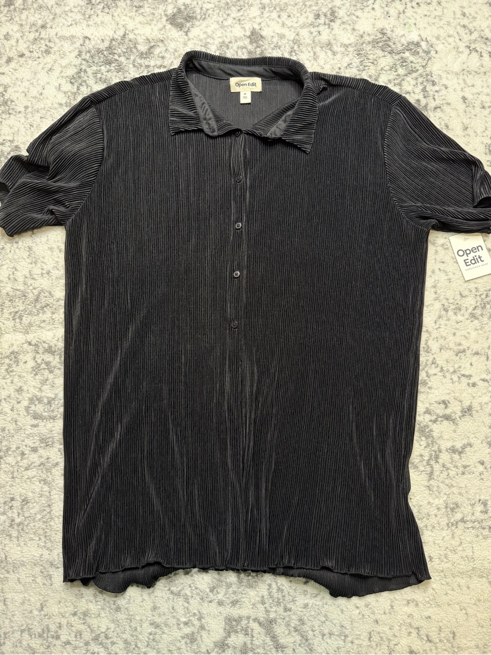 OPEN EDIT NORDSTROM Black Plisse Pleat Two Piece Shorts Pajama Set Medium - Picture 5 of 9